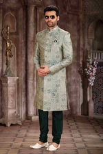 Thumbnail for Raivat Ethnic Art Silk Digital Print Sherwani In Light Green Colour