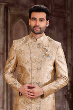 Thumbnail for Raivat Ethnic Art Silk Digital Print Sherwani In Peach Colour