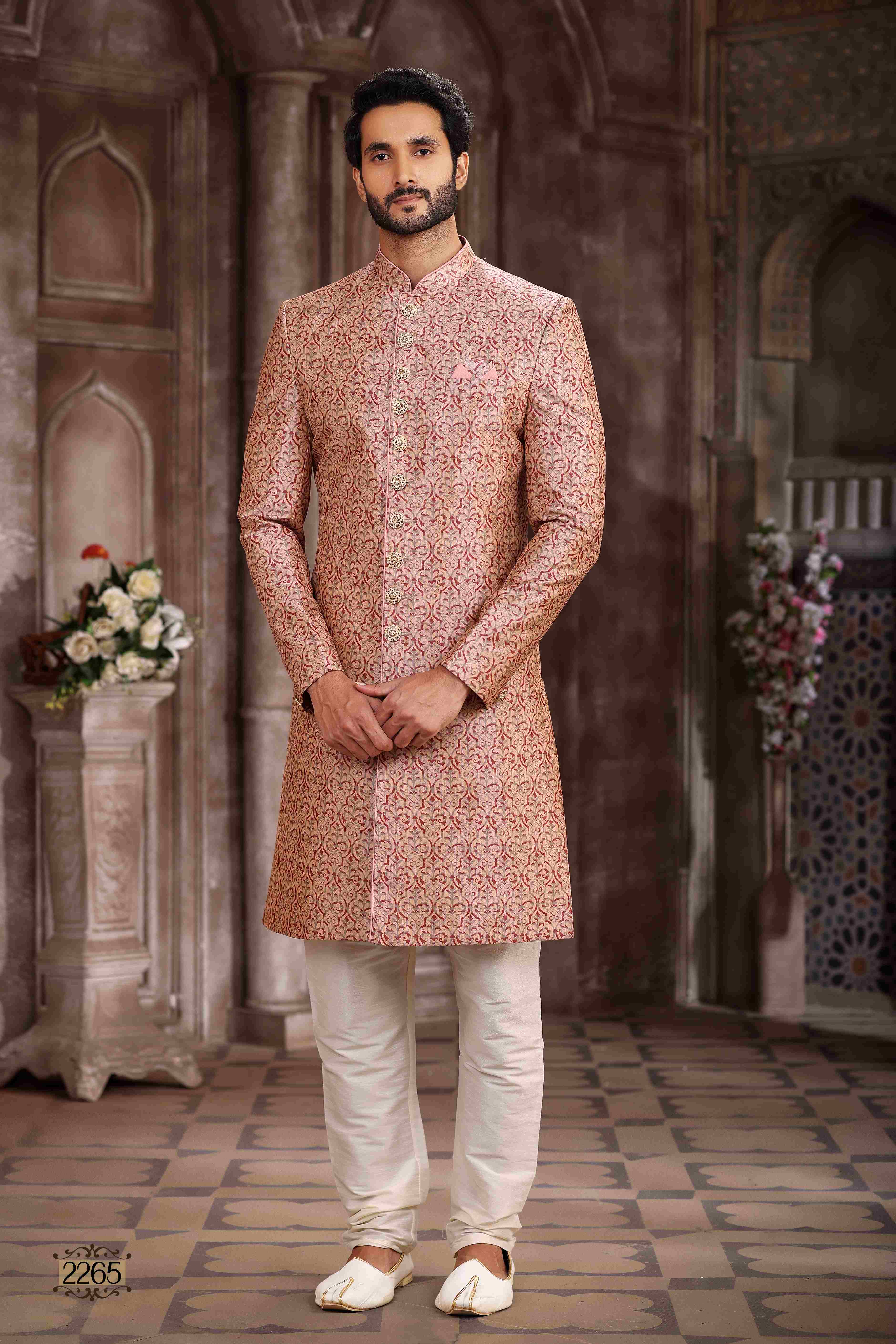 Raivat Ethnic Art Silk Digital Print Sherwani In Pink Colour