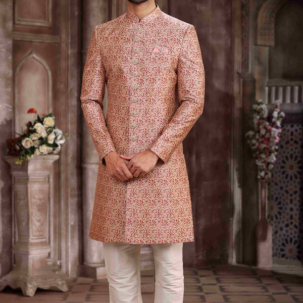 Raivat Ethnic Art Silk Digital Print Sherwani In Pink Colour