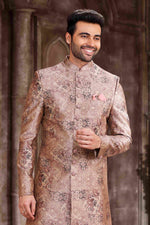 Thumbnail for Raivat Ethnic Art Silk Digital Print Sherwani In Peach Colour