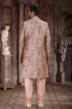 Thumbnail for Raivat Ethnic Art Silk Digital Print Sherwani In Peach Colour