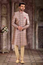 Thumbnail for Raivat Ethnic Art Silk Digital Print Sherwani In Pink Colour
