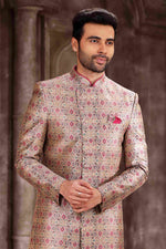Thumbnail for Raivat Ethnic Art Silk Digital Print Sherwani In Pink Colour