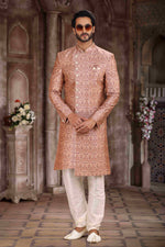 Thumbnail for Raivat Ethnic Art Silk Digital Print Sherwani In Onion Pink Colour