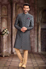 Thumbnail for Raivat Ethnic Art Silk Digital Print Sherwani In Green Colour