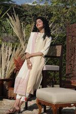Thumbnail for Juniper Women's Ivory Stipes Printed Rayon Straight Kurta Pants & Cotton Voile Dupatta - Distacart