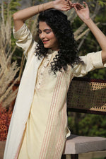 Thumbnail for Juniper Women's Ivory Stipes Printed Rayon Straight Kurta Pants & Cotton Voile Dupatta - Distacart