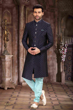 Thumbnail for Raivat Ethnic Art Silk Digital Print Sherwani In Blue Colour