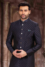 Thumbnail for Raivat Ethnic Art Silk Digital Print Sherwani In Blue Colour