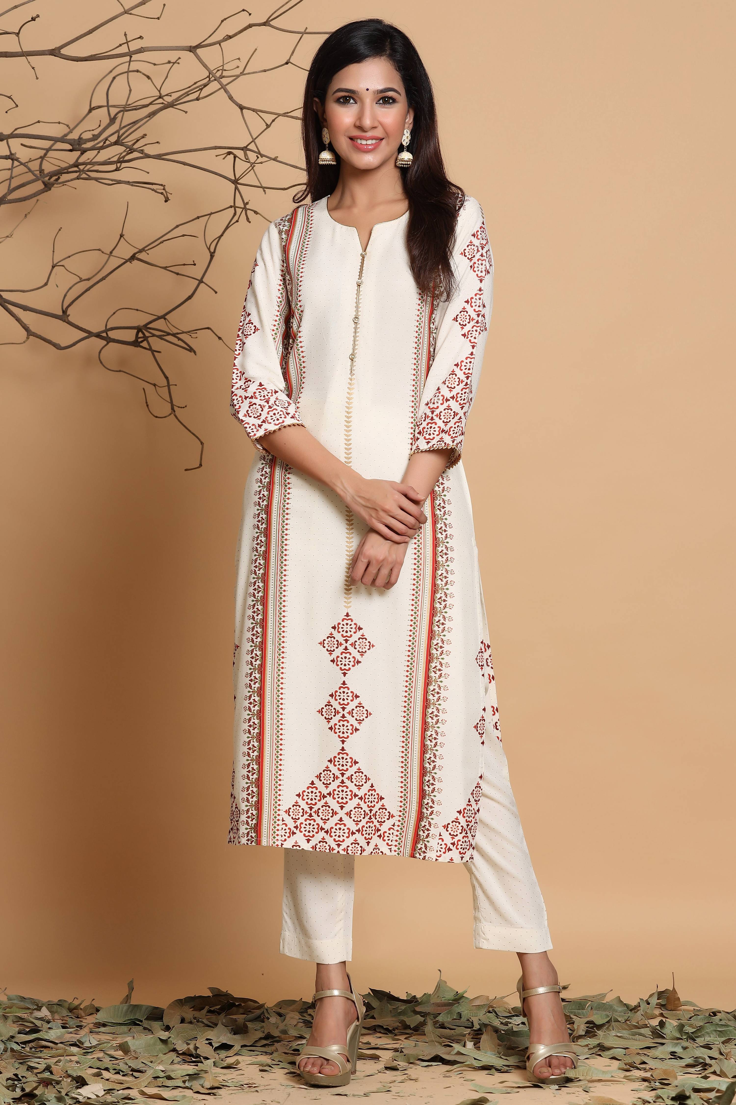 Juniper Ivory Viscose Rayon Kurta - Distacart