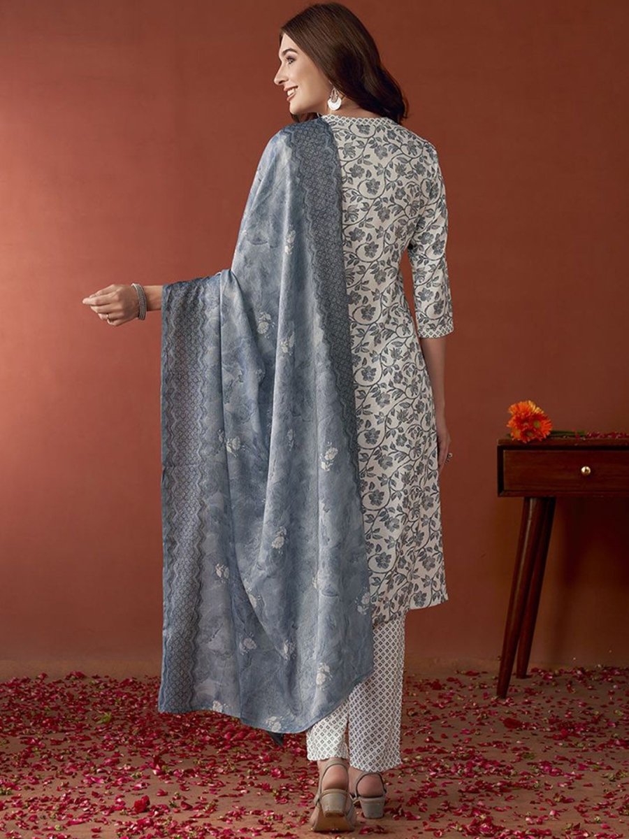 Anouk Floral Printed Regular Kurta with Trousers & Dupatta