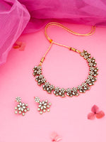 Thumbnail for Tehzeeb Creations Luxurious Gold Polished White Colour Diamond Choker Necklace Set With Matching Earrings - Distacart