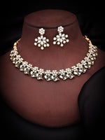 Thumbnail for Tehzeeb Creations Luxurious Gold Polished White Colour Diamond Choker Necklace Set With Matching Earrings - Distacart