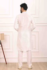 Thumbnail for Raivat Ethnic Art Banarasi Silk Thread Work Kurta Pajama In Off White Colour
