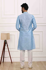 Thumbnail for Raivat Ethnic Art Banarasi Silk Thread Work Kurta Pajama In Sky Blue Colour