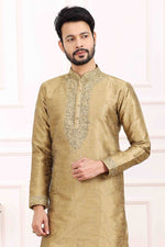 Thumbnail for Raivat Ethnic Art Banarasi Silk Thread Work Kurta Pajama In Beige Colour