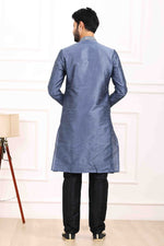 Thumbnail for Raivat Ethnic Art Banarasi Silk Thread Work Kurta Pajama In Blue Colour