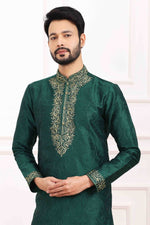 Thumbnail for Raivat Ethnic Art Banarasi Silk Thread Work Kurta Pajama In Green Colour