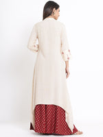 Thumbnail for Juniper Women's Ivory Geometric Printed & Embroidered Rayon Kurta - Distacart