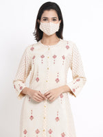 Thumbnail for Juniper Women's Ivory Geometric Printed & Embroidered Rayon Kurta - Distacart