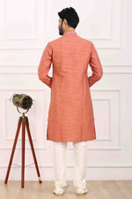 Thumbnail for Raivat Ethnic Art Banarasi Silk Thread Work Kurta Pajama In Rust Pink Colour