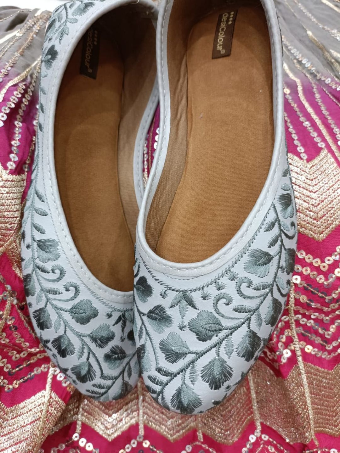 Desi Colour Women Indian Ethnic Footwear-Grey Heavy Work-LR - Distacart