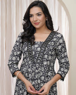 Thumbnail for Vaasva Black Floral Cotton Printed Gathered Kurti