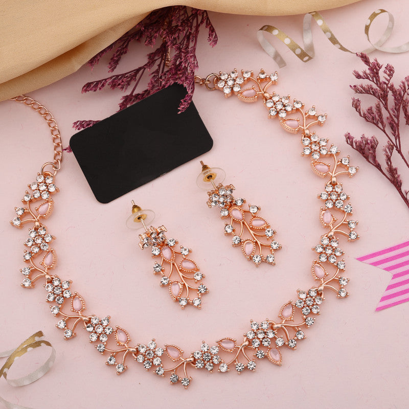 Tehzeeb Creations Brass, Stone, Crystal, Stainless Steel Gold-Polished Pink Jewel Set - Distacart