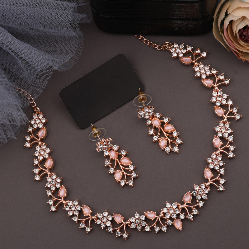 Tehzeeb Creations Brass, Stone, Crystal, Stainless Steel Gold-Polished Pink Jewel Set - Distacart