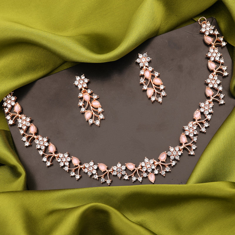 Tehzeeb Creations Brass, Stone, Crystal, Stainless Steel Gold-Polished Pink Jewel Set - Distacart