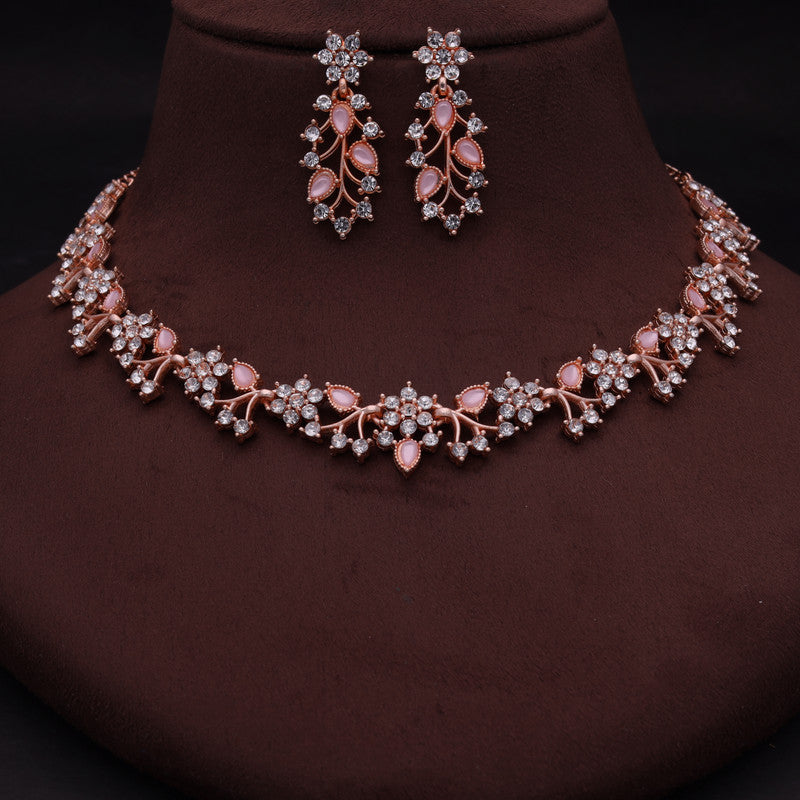 Tehzeeb Creations Brass, Stone, Crystal, Stainless Steel Gold-Polished Pink Jewel Set - Distacart