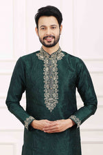 Thumbnail for Raivat Ethnic Art Banarasi Silk Thread Work Kurta Pajama In Green Colour