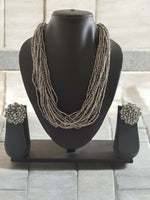 Thumbnail for Inhanns Vibrant Handmade 20 Layers Beaded Necklace With Matching Earrings - Gray - Distacart