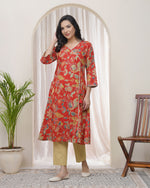 Thumbnail for Vaasva Women Red Cotton Angrakha Kurta