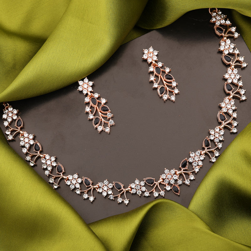 Tehzeeb Creations Brass, Stone, Crystal, Stainless Steel Gold-Polished Black Jewel Set - Distacart