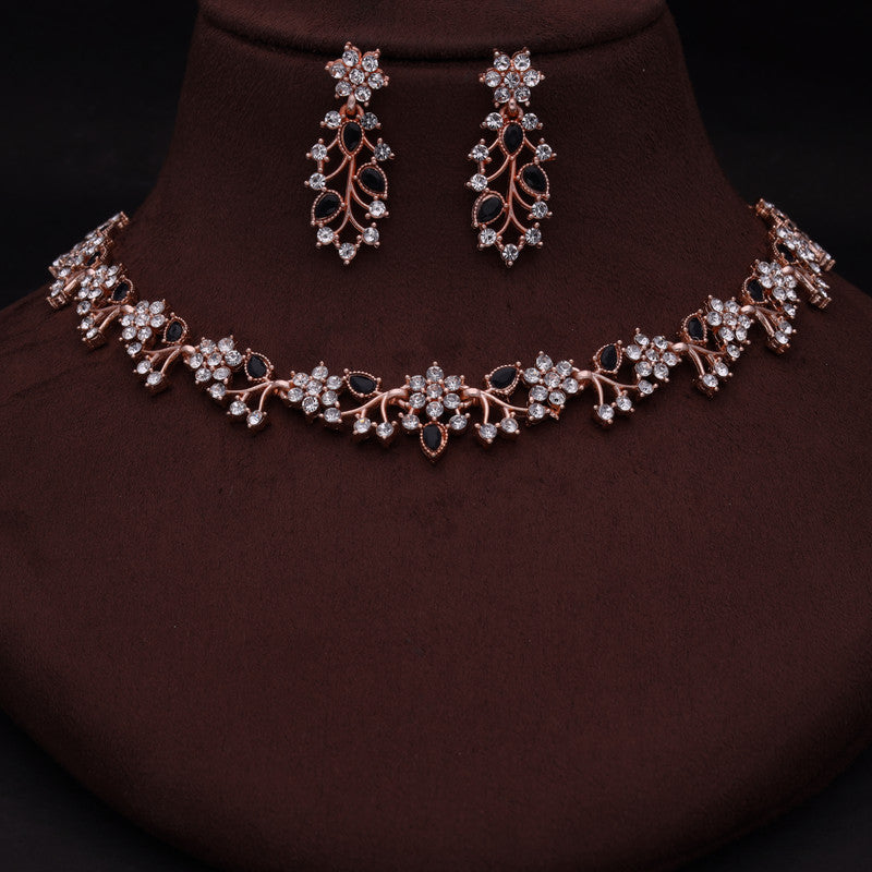 Tehzeeb Creations Brass, Stone, Crystal, Stainless Steel Gold-Polished Black Jewel Set - Distacart