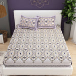 Thumbnail for Purple Green Ethnic Motifs Cotton 200TC King Bedsheet With 2 Zipper Pillow Covers - King Size by House of Ree - Distacart