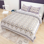 Thumbnail for Purple Green Ethnic Motifs Cotton 200TC King Bedsheet With 2 Zipper Pillow Covers - King Size by House of Ree - Distacart