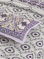Thumbnail for Purple Green Ethnic Motifs Cotton 200TC King Bedsheet With 2 Zipper Pillow Covers - King Size by House of Ree - Distacart