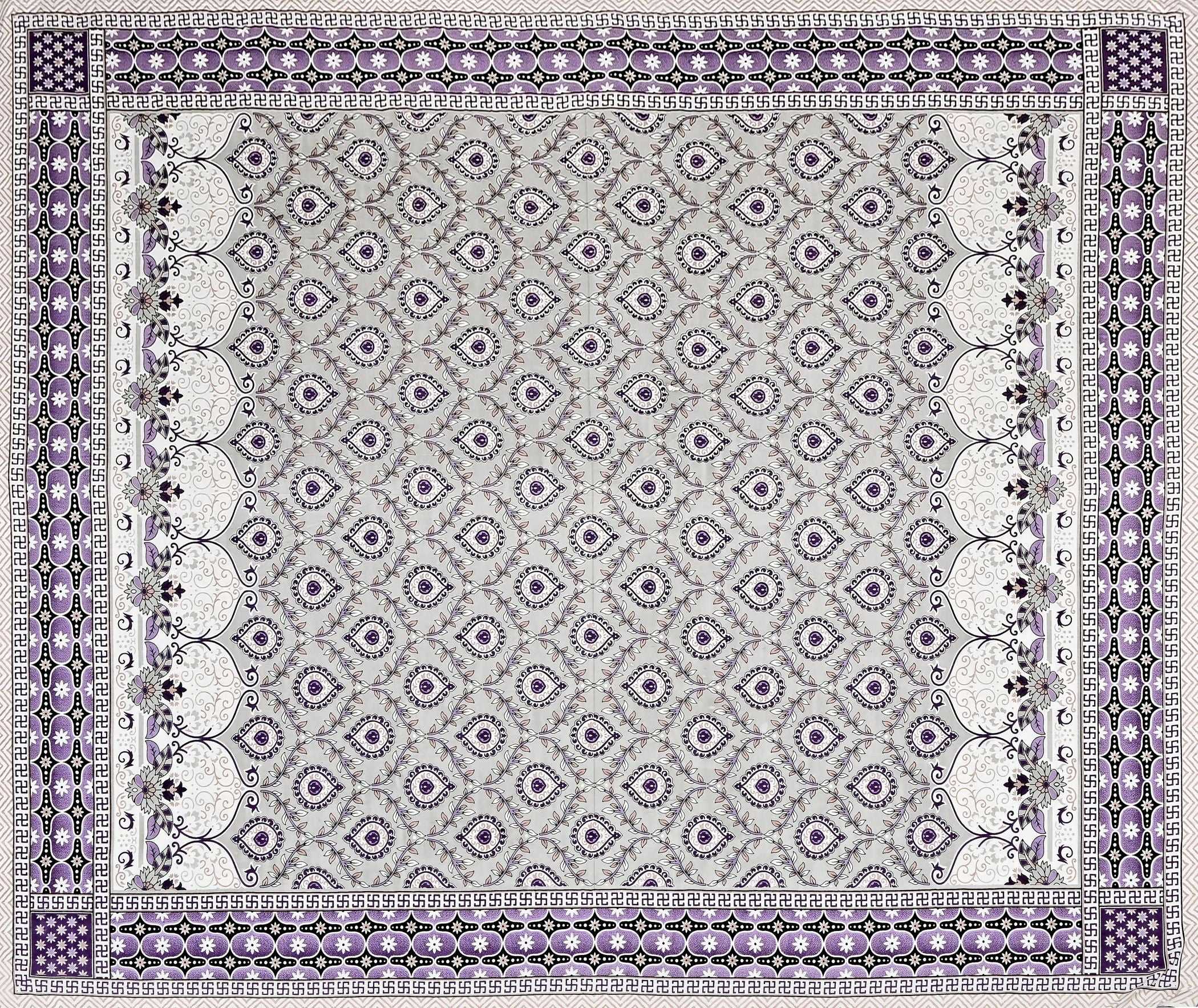 Purple Green Ethnic Motifs Cotton 200TC King Bedsheet With 2 Zipper Pillow Covers - King Size by House of Ree - Distacart