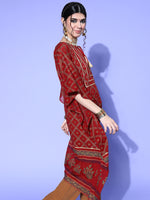 Thumbnail for Indo Era Red Printed Kuftan Kurta - Distacart