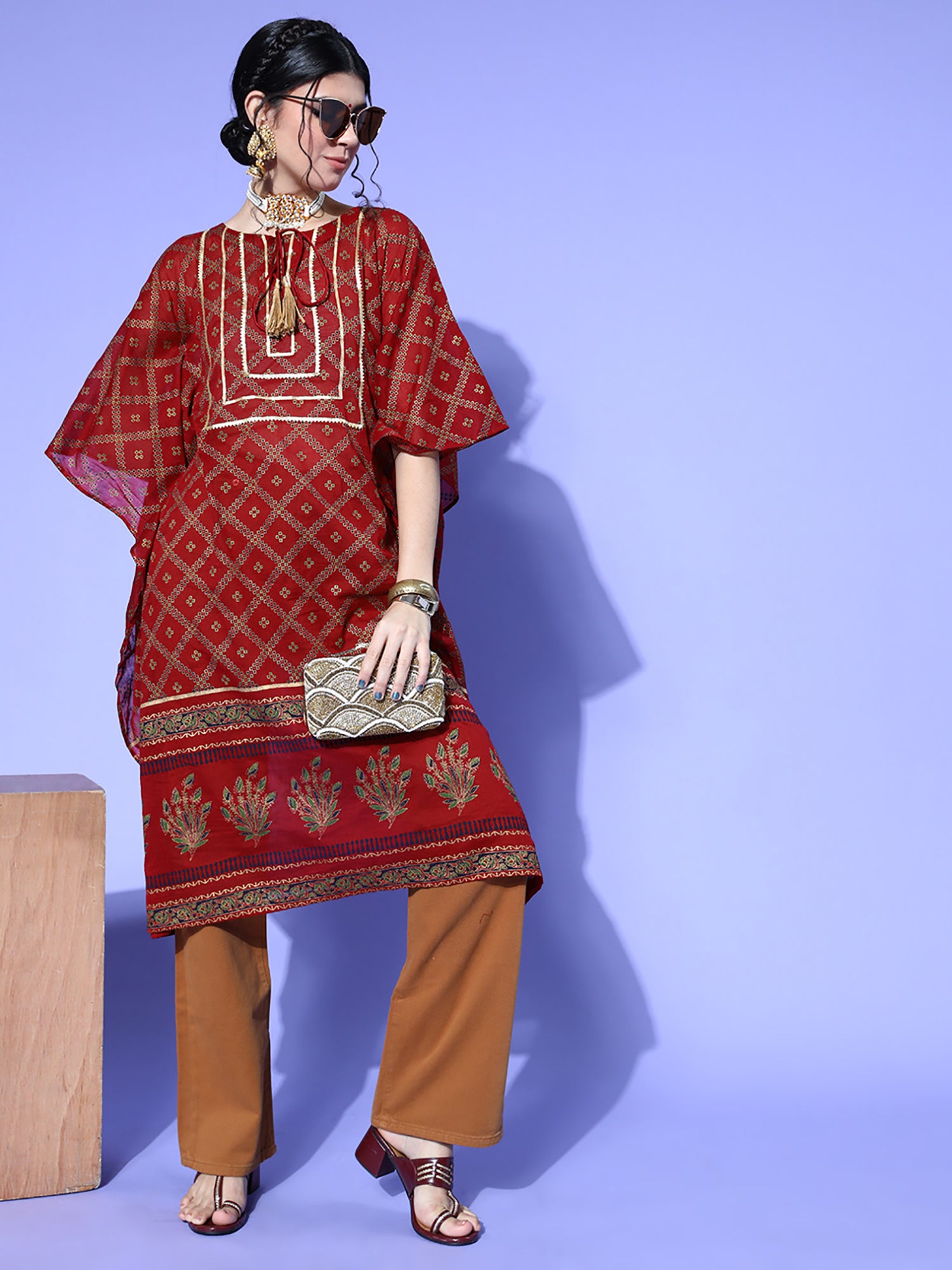 Indo Era Red Printed Kuftan Kurta - Distacart