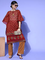 Thumbnail for Indo Era Red Printed Kuftan Kurta - Distacart