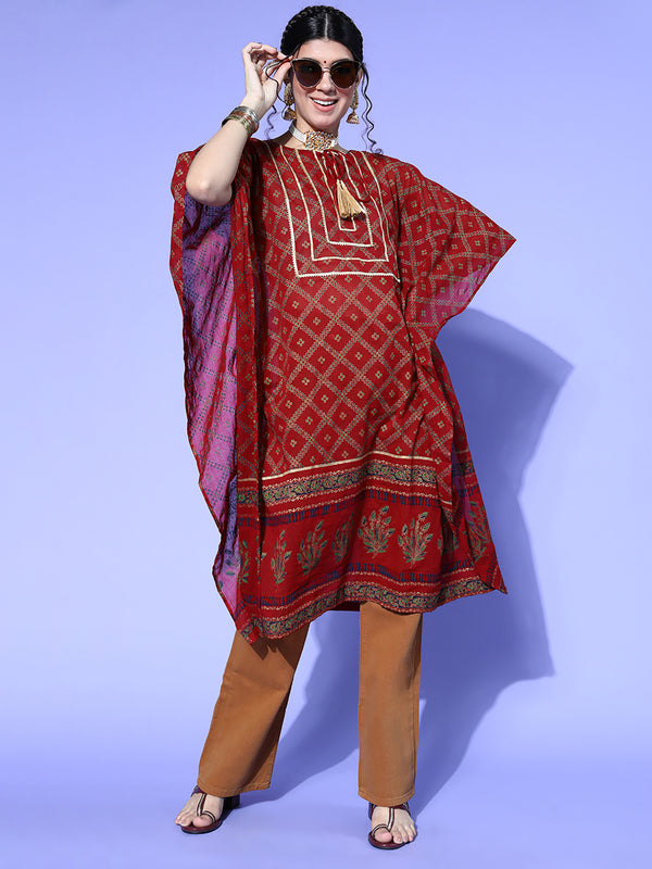 Indo Era Red Printed Kuftan Kurta - Distacart