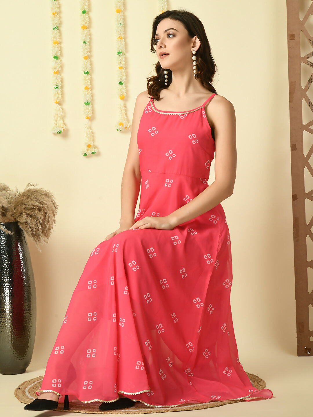 Myshka Women's Pink Georgette Sleeveless Flayered Party Kurta With Dupatta Set - Distacart