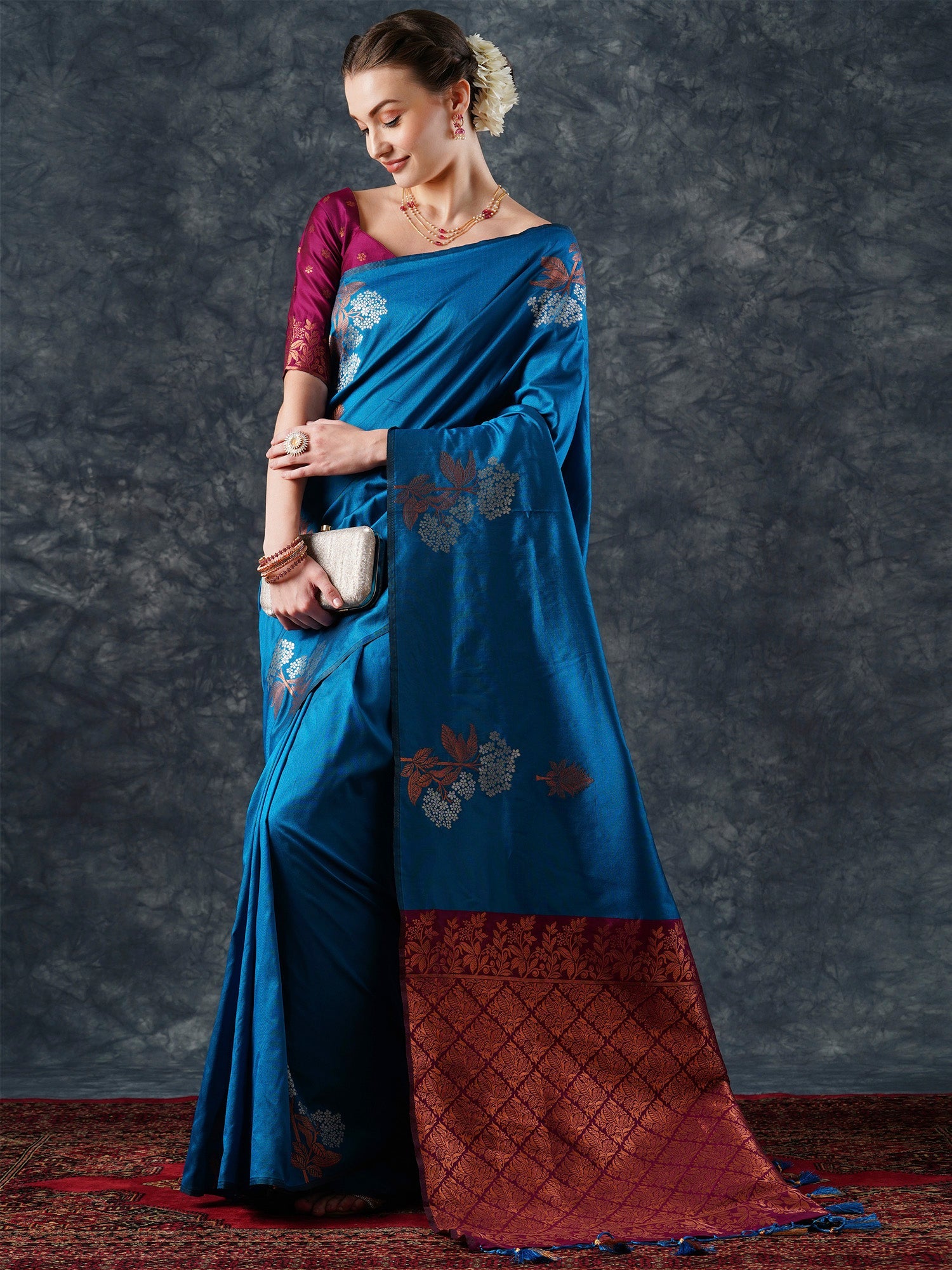 NOZ2TOZ Women's Silk Blend Blue Woven Design Designer Saree With Blouse Piece - Distacart