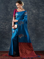 Thumbnail for NOZ2TOZ Women's Silk Blend Blue Woven Design Designer Saree With Blouse Piece - Distacart