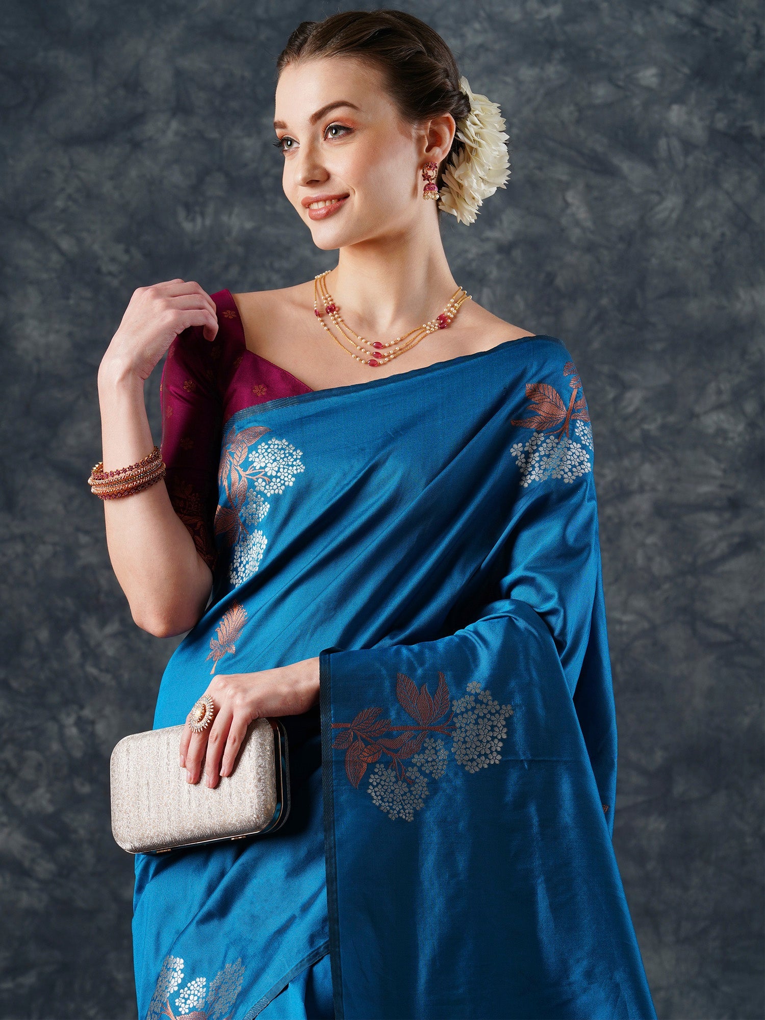 NOZ2TOZ Women's Silk Blend Blue Woven Design Designer Saree With Blouse Piece - Distacart