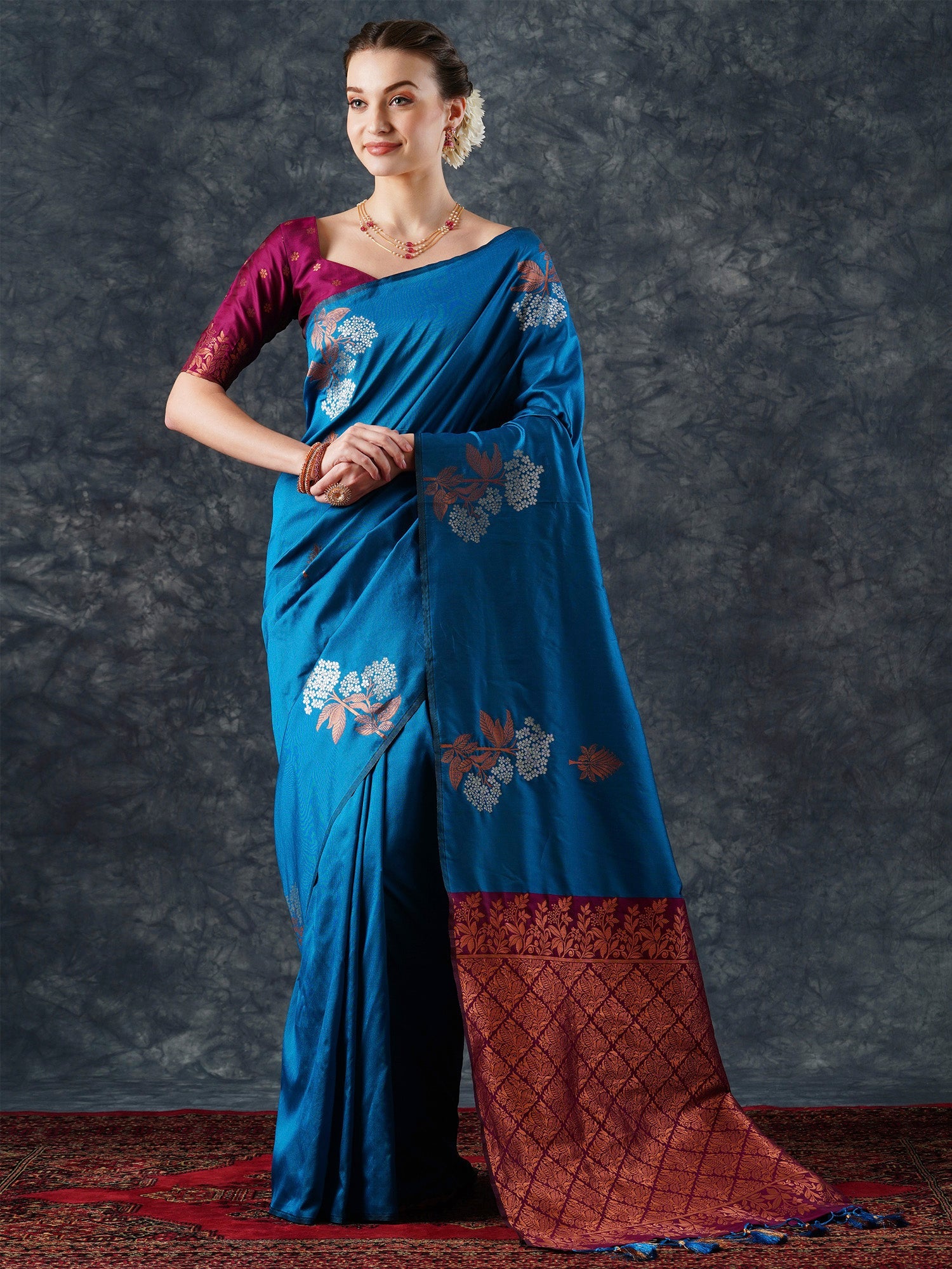 NOZ2TOZ Women's Silk Blend Blue Woven Design Designer Saree With Blouse Piece - Distacart